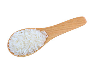 Fototapeta na wymiar Rice in wooden spoon isolated on white background