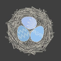 Straw nest with decorative Easter eggs