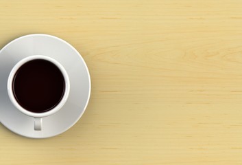 3D rendering coffee cup on yellow wood table