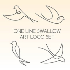One line swallow art logo set