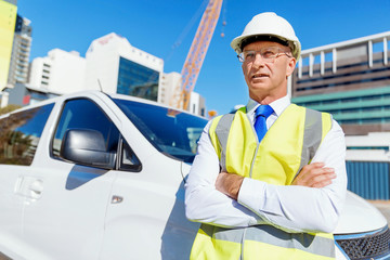 Engineer builder at construction site