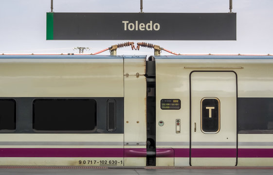 Renfe train at the station in Toledo, Spain