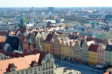 Old european city Wroclaw. Poland, red roofs and cathedrals