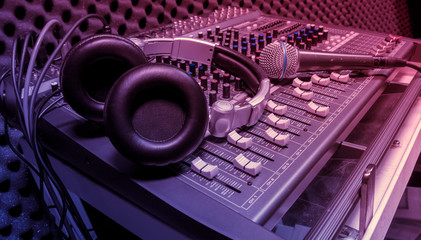 microphone,headphone,sound mixer background.