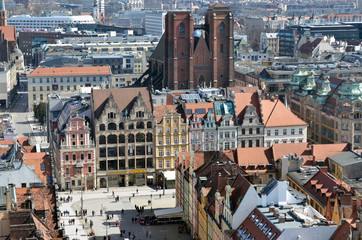 Old european city Wroclaw. Poland, red roofs and cathedrals