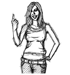 Sketch happy girl with finger