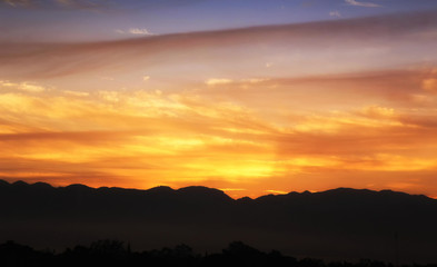 Sunrise colorful dawn twilight morning sky background in Inle, Myanmar