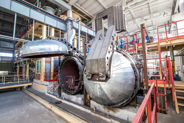 opened autoclave for concrete blocks production at factory