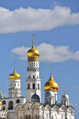 Fototapeta na wymiar Cathedral of Archangel (Archangel Michael) and Ivan Great Bell Tower, Moscow Kremlin in Russia