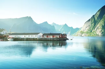 Papier peint adhésif Reinefjorden Coucher du soleil - Reine, îles Lofoten, Norvège