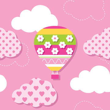hot air balloon and clouds pattern