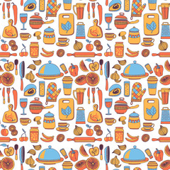 Doodle style kitchenware seamless pattern