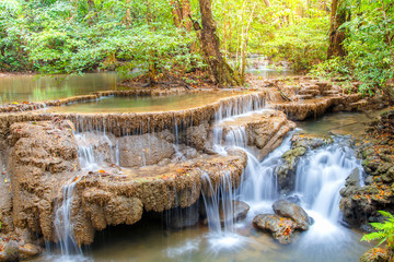 Huai Mae Khamin waterfall in deep forest, Thailand