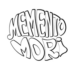 Memento Mori - handmade designer label on a white background. De