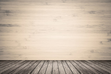 Empty room of beige wall and wooden floor