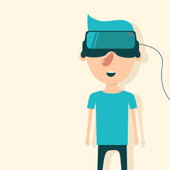 Man with glasses of virtual reality. Flat vector illustration