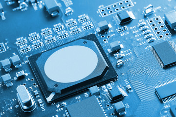 Electronic circuit board close up.