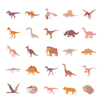 Prehistoric Animals Color vector icons