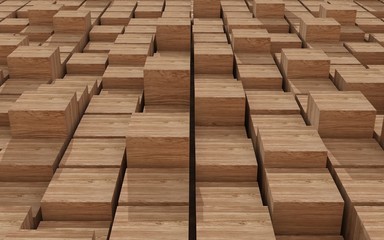 3d rendering of wood cubic random level background.