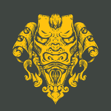 Dragon tattoo T-shirt design. Head of the Asian tiger.