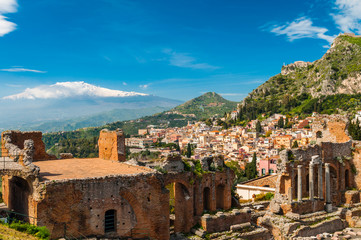 Naklejka premium Griechisch-römisches Theater in Taormina; Sizilien; Italien