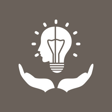 Human Head idea or Bulb in Hand, Save Power Icon on Dark Gray Color. Eps-10.