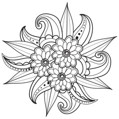 Pages for adult coloring book. Hand drawn ornamental patterned floral frame in doodle style.