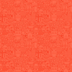 Red Thin Line Construction Seamless Pattern