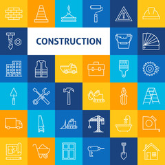 Vector Line Art Construction Icons Set