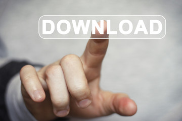 Businessman pushing button download web sign