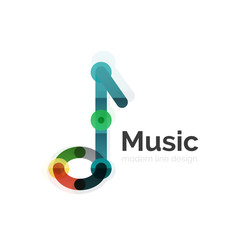 Music note logo, flat thin line geometric design