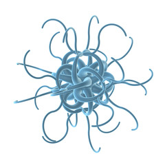 virus o cellula blu con filamenti