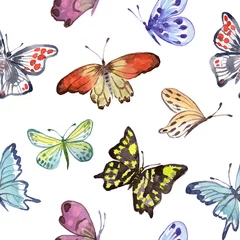 Foto op Plexiglas anti-reflex Vlinders Aquarel naadloze patroon met vlinders. Vectorachtergrond met vlinders op een witte achtergrond.