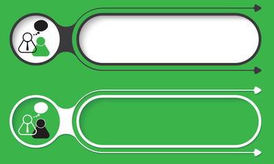 Two abstract buttons with arrows and people icon