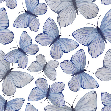 Watercolor seamless pattern with butterflies. Vector background with butterflies for your design.