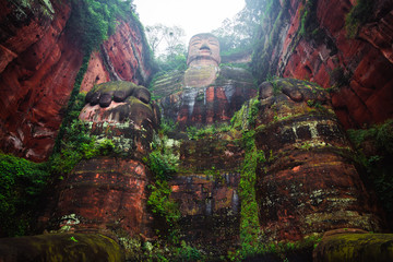 The 71m tall Giant Buddha (Dafo), carved out of the mountain in the 8th century CE, Leshan, Sichuan province