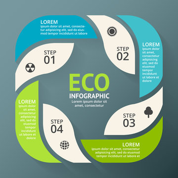 Vector circle arrows green leaves eco infographic. Ecology diagram, graph, presentation, chart. Organic nature concept with 4 options, parts, steps. 