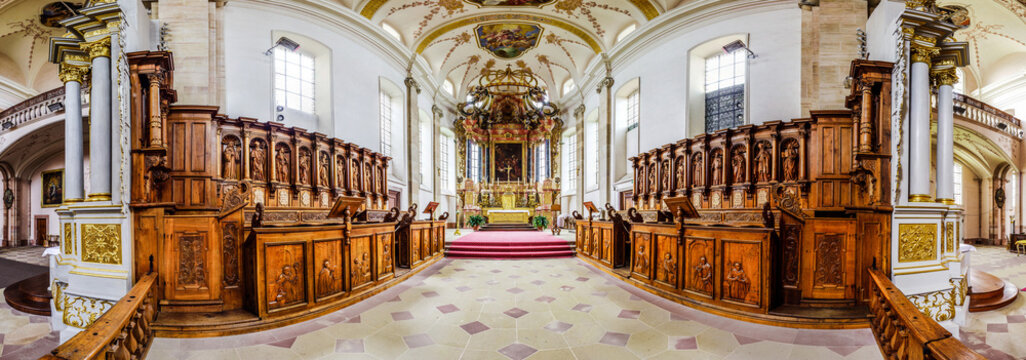 Panoramic view of beautiful baroque church interior