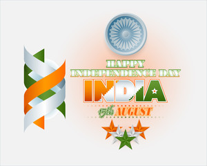 Holidays layout template with Ashoka wheel and orange white and green stars in color of Indian flag for National Celebration, Republic of India 