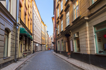 Fototapeta na wymiar old town street in Stockholm, Sweden