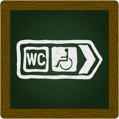 Simple doodle of a road sign showing direction to toilet with di
