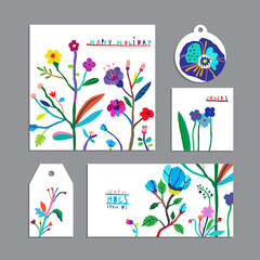 Vector set of floral cards with flowers.Invitation, gift tag