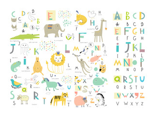 Fototapeta Cute zoo alphabet with funny animals in vector . Letters.  obraz
