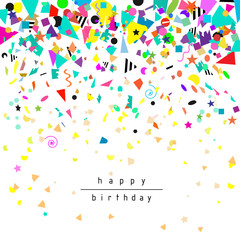Birthday background with confetti. Fun party card. Vector.