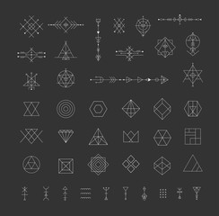 Set of vector trendy geometric icons. Alchemy symbols collection