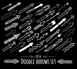 Hand drawn sketchy arrows set. Collection of different kind of arrows