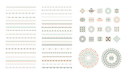 Ethnic set of Pattern Brushes plus decor elements. Isolated
