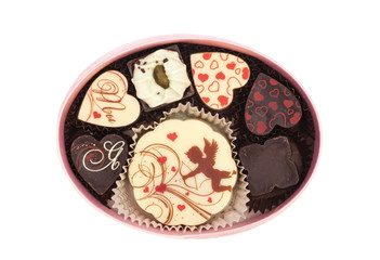 Chocolate candies in gift box,various chocolates for Valentines