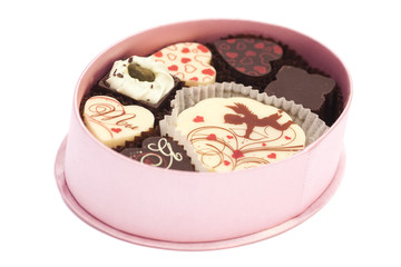 Chocolate candies in gift box,various chocolates for Valentines