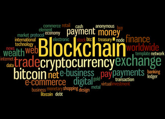 Blockchain, word cloud concept